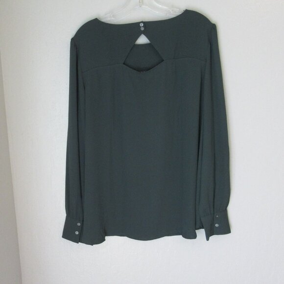 LOFT Dark Green Keyhole Back Long Sleeve XL Career Blouse - Picture 3 of 4